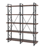 Home Office 5 Tier Bookshelf, X Design Etageres Storage Shelf, Industrial Bookcase for Office with Metal Frame