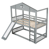Twin over Twin House Bunk Bed with Convertible Slide and Ladder,Converts into 2 Separate Platform Beds,Gray
