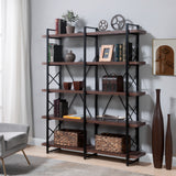 Home Office 5 Tier Bookshelf, X Design Etageres Storage Shelf, Industrial Bookcase for Office with Metal Frame