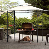 Iron Double Tiered Backyard Patio BBQ Grill Gazebo with Bar Counters, Beige