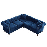 Blue Velvet  Deep Button Tufted Upholstered Arm