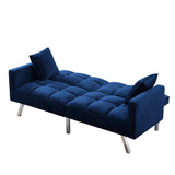 FUTON SOFA SLEEPER NAVY BLUE VELVET WITH 2 PILLOWS（same as W223S01432、W223S00357。Size difference, See Details in page.）