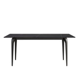 Modern artificial stone black straight edge black metal leg dining table