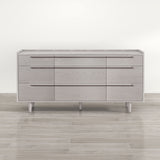 Modern Style Wood Grain 9-Drawer Dresser with Solid Wood Legs, Stone Gray