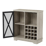 JHX Single door wine cabinet with 16 wine storage compartments (Gray, 31.50" W*13.78" D*35.43" H)