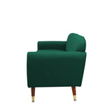 Loveseat with wood legs, Green velvet