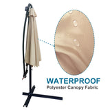 Tan 10 ft Outdoor Patio Umbrella Solar Powered LED Lighted Sun Shade Market Waterproof 8 Ribs Umbrella with Crank and Cross Base for Garden Deck Backyard Pool Shade Outside Deck Swimming Pool