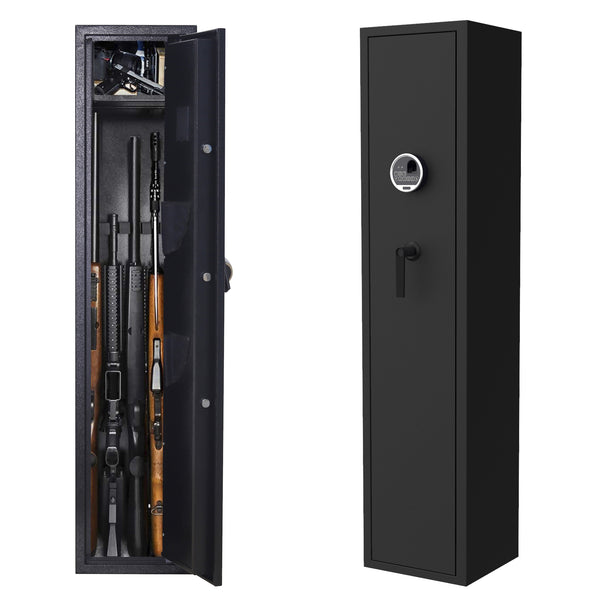 Rifle Gun Safe,Quick Access Fingerprint/Keypad Long Gun Safe, 4-5 Gun Metal Rifle Gun Security Cabinet   2 Pistols safe Lock Box.