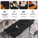 Modern artificial stone black straight edge black metal leg dining table