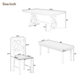 6-Piece Wooden Dining Table Set, Farmhouse Rectangular Dining Table, Four Chairs with Exquisitely Designed Hollow Chair Back and Bench for Home Dining Room