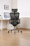 Multifunctional Mesh Office Chair - Adjustable Backrest Height, 4D Arms, Lumbar Support, Headrest and Tilt Angle - Metal Base Quiet Rubber Wheels Ergonomic High Back Computer Desk Chair (Black)