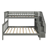 Twin over Full Bunk Bed with Shelves, Gray
