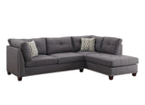 Dark Grey Sectional Sofa & Ottoman (2 Pillows), Light Charcoal Linen (1Set/2Ctn)