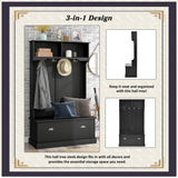 Hall Tree with 4 Hooks, Coat Hanger, Entryway Bench, Storage Bench, 3-in-1 Design, for Livingroom, Hallway (BLACK)