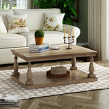 Rustic Floor Shelf Coffee Table with Storage, Solid Pine Wood