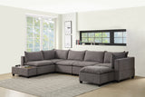 Light Gray Fabric 7Pc Modular Sectional Sofa Chaise with USB Storage Console Table