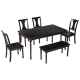 Classic Dining Set Wooden Table and 4 Chairs with Bench for Kitchen Dining Room