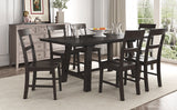 Retro Industrial Style 7-Piece Dining Table Set Extendable Table with 18” Leaf and Six Wood Chairs