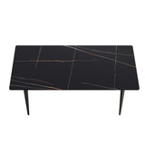 Modern artificial stone black straight edge black metal leg dining table