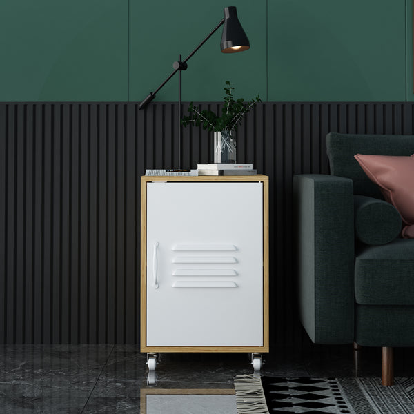 Moline wheel cabinet，1-Door Stand，Industrial Bedside Table
