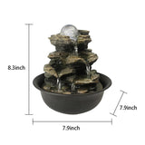 8.3inches Rock Cascading Tabletop Water Fountain with LED Lights & Crystal Ball for Home Office Bedroom Relaxation