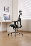 Multifunctional Mesh Office Chair - Adjustable Backrest Height, 4D Arms, Lumbar Support, Headrest and Tilt Angle - Metal Base Quiet Rubber Wheels Ergonomic High Back Computer Desk Chair (Grey)