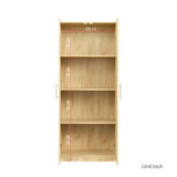 Tall wardrobe cabinet with 2 doors and 3 partitions to separate 4 storage spaces, oak