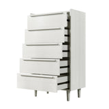 Modern Style Wood Grain 5-Drawer Chest with Solid Wood Legs, White