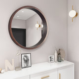Circle Mirror with Wood Frame, Round Modern Decoration Large Mirror for Bathroom Living Room Bedroom Entryway, Walnut Brown, 24"