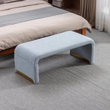 New Boucle Fabric Loveseat Ottoman Footstool Bedroom Bench Shoe Bench With Gold Metal Legs,Light Blue