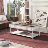 ON-TREND Two-tone Retro Cocktail Table Coffee Table Easy Assembly Movable with Caster Wheels