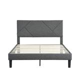 Queen Size Upholstered Platform Bed Frame with Headboard, Strong Wood Slat Support, Mattress Foundation, No Box Spring Needed, Easy Assembly