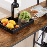 Bar table with bottle holder and glass holder, multifunctional high bar table, can hold 8 bottles of wine and 9 glasses, with side storage.(Rustic Brown,53.3’’w x 15.75’’d x 36.4’’h)