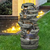 33" Outdoor Fountain Rockery Shower Outdoor Water Fountain with LED for Home