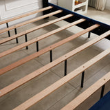 King bed Beautiful line stripe cushion headboard , strong wooden slats + metal legs with Electroplate