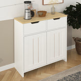 Storage Cabinet with 2 Drawers and Doors, Industrial Accent Kitchen Cupboard, Free Standing Cabinet, Retro Wooden Sideboard, Side Cabinet, for Living Room, Bedroom, Hallway, beige & white