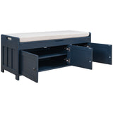 TREXM  Storage Bench with 3 Shutter-shaped Doors,  Shoe Bench with Removable Cushion and Hidden Storage Space (Antique Navy)