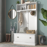 Hall Tree with 4 Hooks, Coat Hanger, Entryway Bench, Storage Bench