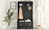 Hall Tree with 4 Hooks, Coat Hanger, Entryway Bench, Storage Bench, 3-in-1 Design, for Livingroom, Hallway (BLACK)