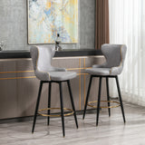 A&A Furniture,29" Modern Leathaire Fabric bar chairs,180° Swivel Bar Stool Chair for Kitchen,Tufted Gold Nailhead Trim Gold Decoration Bar Stools with Metal Legs,Set of 2 (Light Grey)