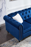 Sofa chair, with button and copper nail on arms and back, one white villose pillow, velvet Blue (38"x34.5"x30")