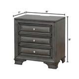 Gray Solid wood Nightstand Nickel Round Knob with Under Nightlight