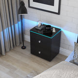 Modern High gloss UV Night Stand with 2 drawers & LED lights