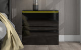 Nightstand with 2 Drawers, USB Charging Ports, Wireless Charging and Remote Control LED Light-Black