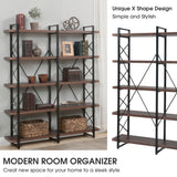 Home Office 5 Tier Bookshelf, X Design Etageres Storage Shelf, Industrial Bookcase for Office with Metal Frame