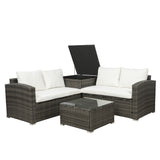 4 PCS Outdoor Cushioned PE Rattan Wicker Sectional Sofa Set Garden Patio Furniture Set Beige