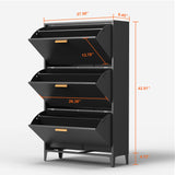 3 Drawer All Steel Shoe Cabinet, Freestanding Shoe Rack Storage Organizer with Flip Door, Modern Tipping Bucket Shoe Cabinet for Entryway, Hallway, Bedroom, Black