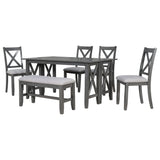 6-Piece Family Dining Room Set Solid Wood Space Saving Foldable Table and 4 Chairs with Bench for Dining Room