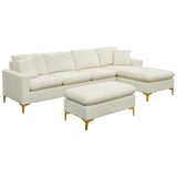 Cream Sectional Sofa with Ottoman