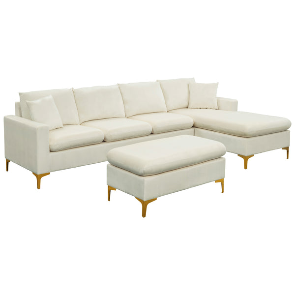 Cream Sectional Sofa with Ottoman